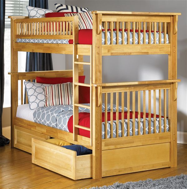 Colorado Bunk Bed Twin/Twin w Raised Panel Drawers, Maple